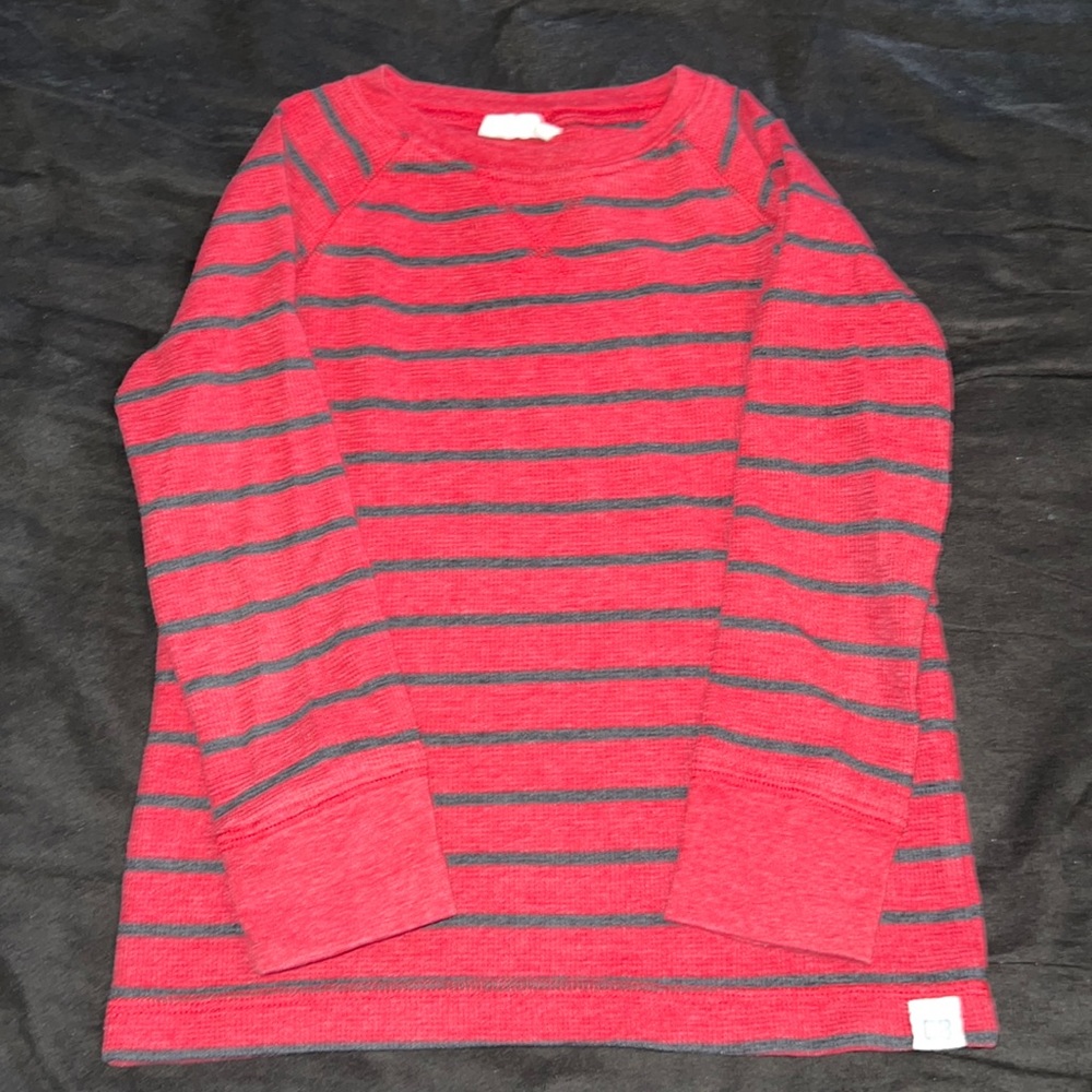 Crazy 8 Kid Boy Red & Charcoal Striped Thermal Long Sleeve Top